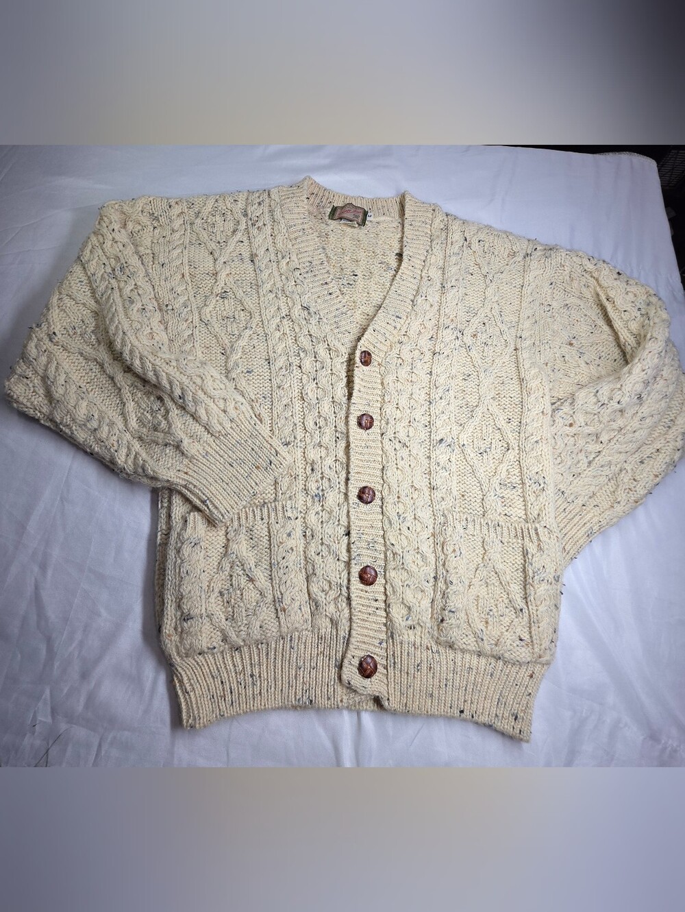 Vintage Leelanau Trail Wool Cable Knit Cardigan M Made in England